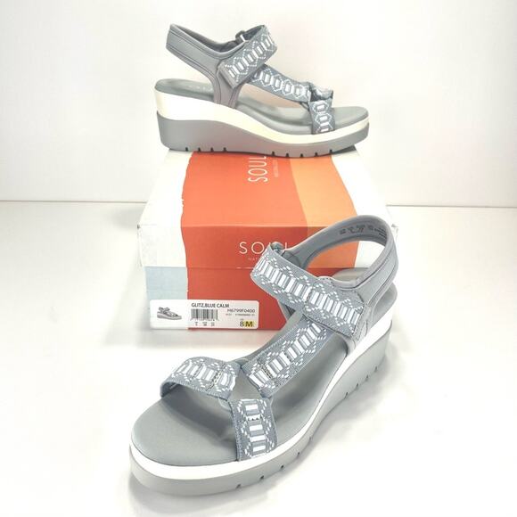 Soul Naturalizer Glitz Platform Wedge Sandal Size 9.5 Blue Calm/Gray Lightweight - Picture 6 of 16